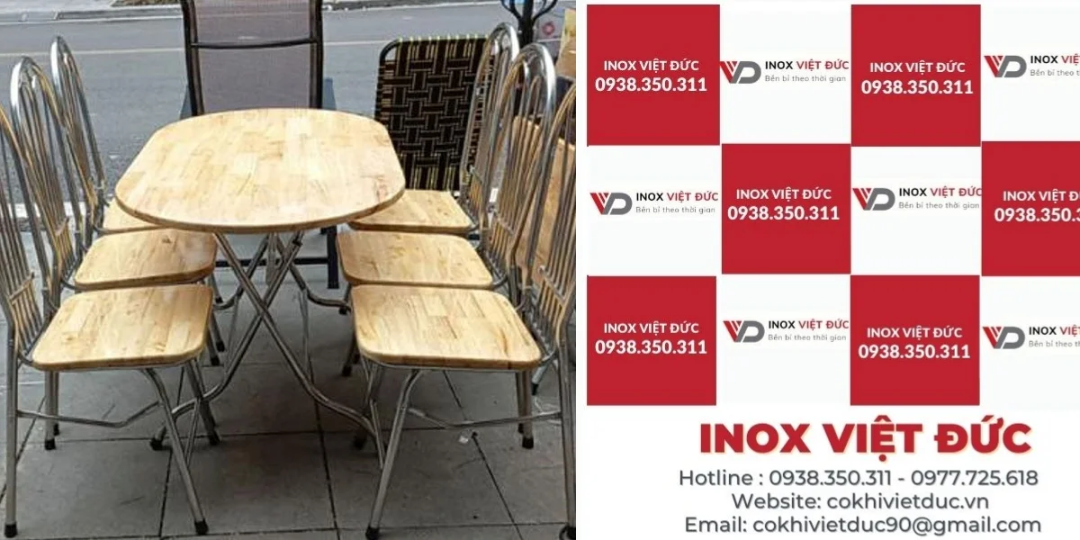 Bàn gấp chân inox mặt gỗ 24 21