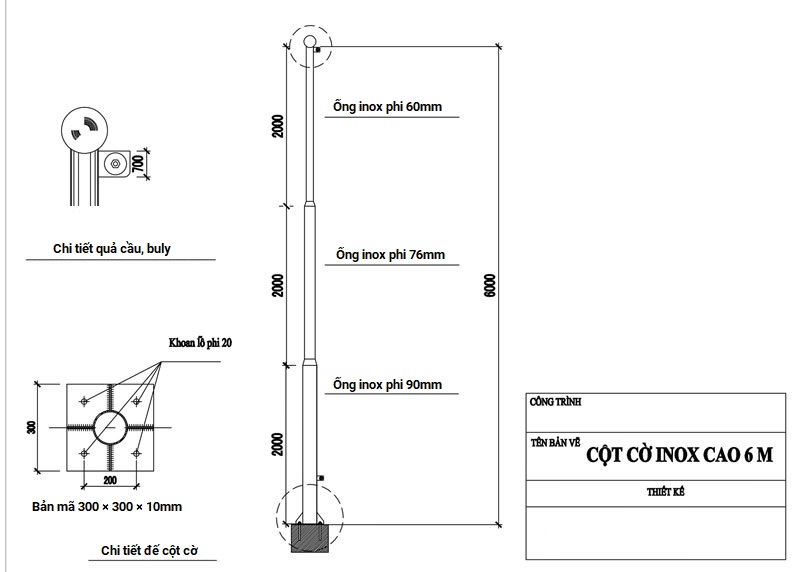 Bản vẽ cột cờ 6m