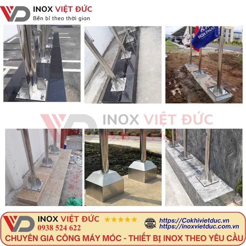 Móng bê tông cột cờ inox
