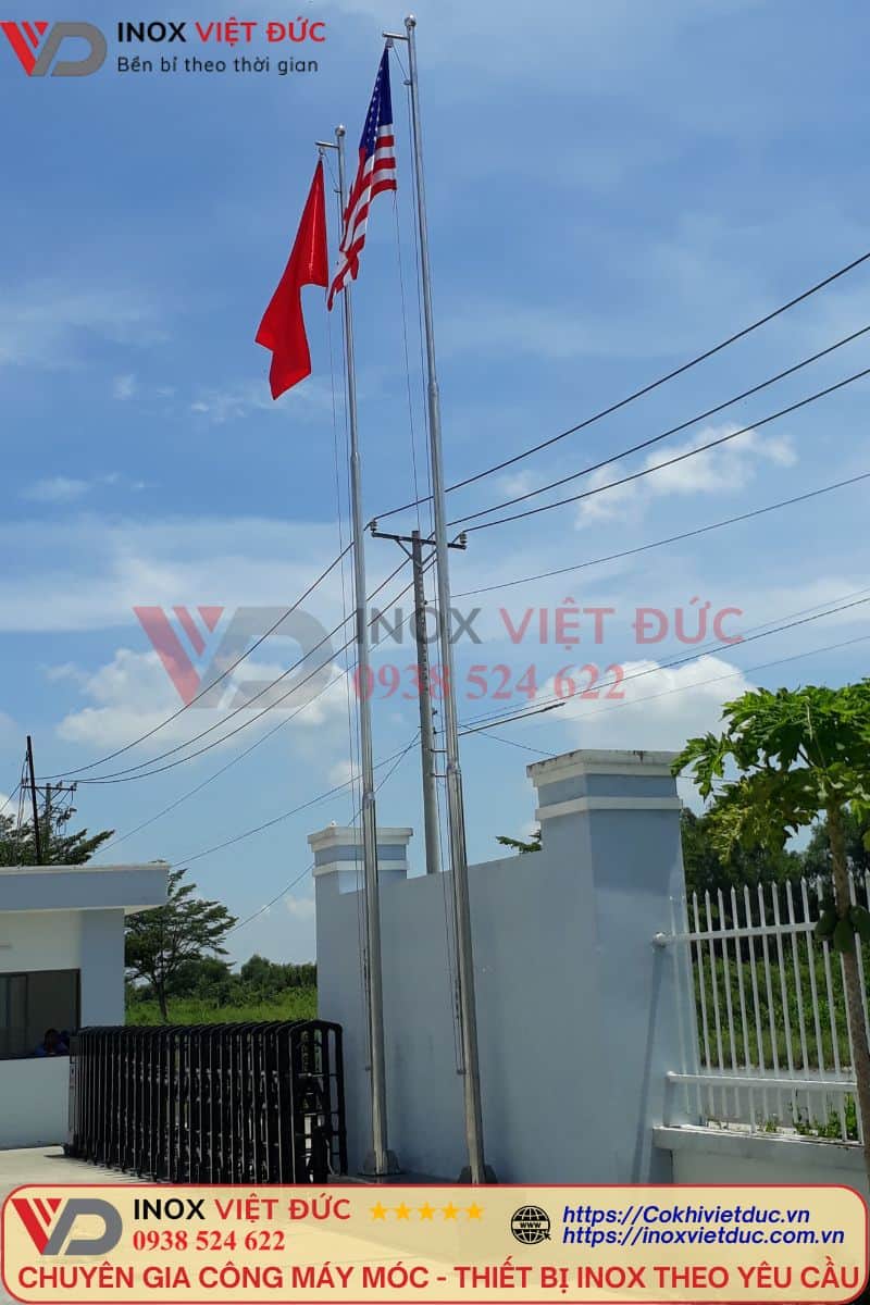 Cột cờ inox 304 cao 9m ngoài trời bền đẹp