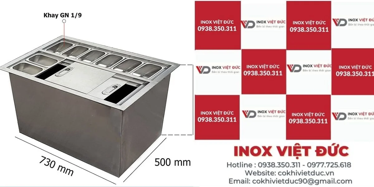 THÙNG ĐÁ INOX ÂM BÀN quầy bar Có Khay Topping TD-TP32 17 14