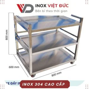 xe đẩy hàng 3 tầng có học - xe đẩy thức ăn 3 tầng inox
