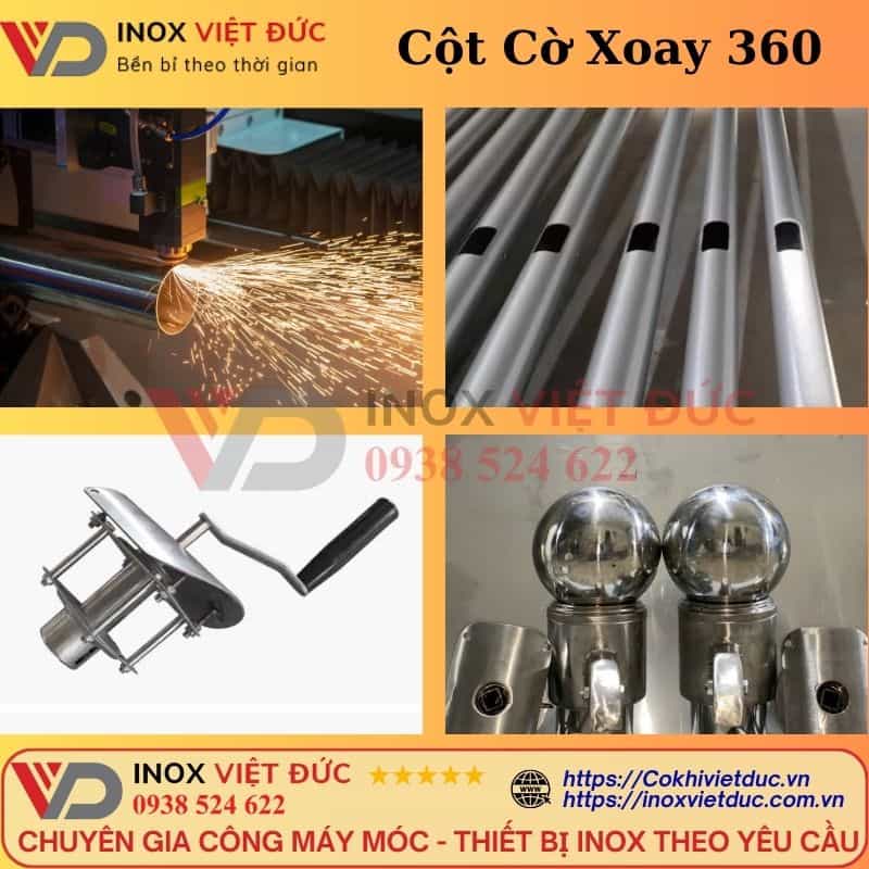 Cột cờ inox 304 xoay 360 có tay quay